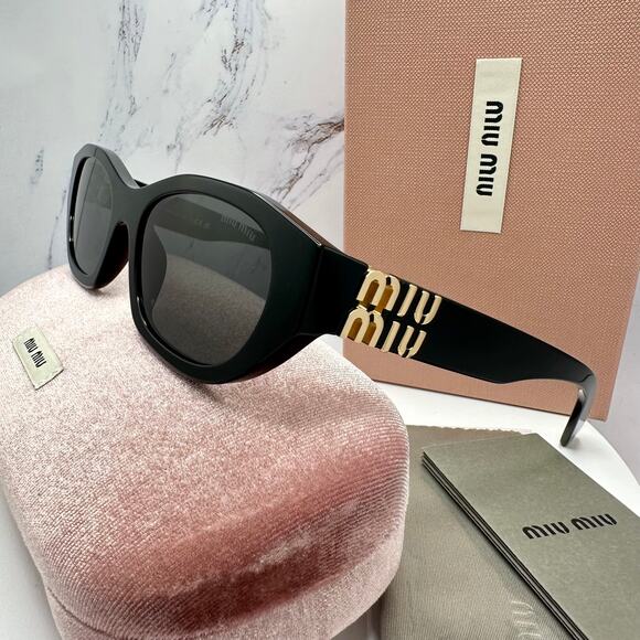 New MIU MIU Sunglasses Black Gold Rectangle Cat Eye Geometric Authentic - Picture 11 of 16